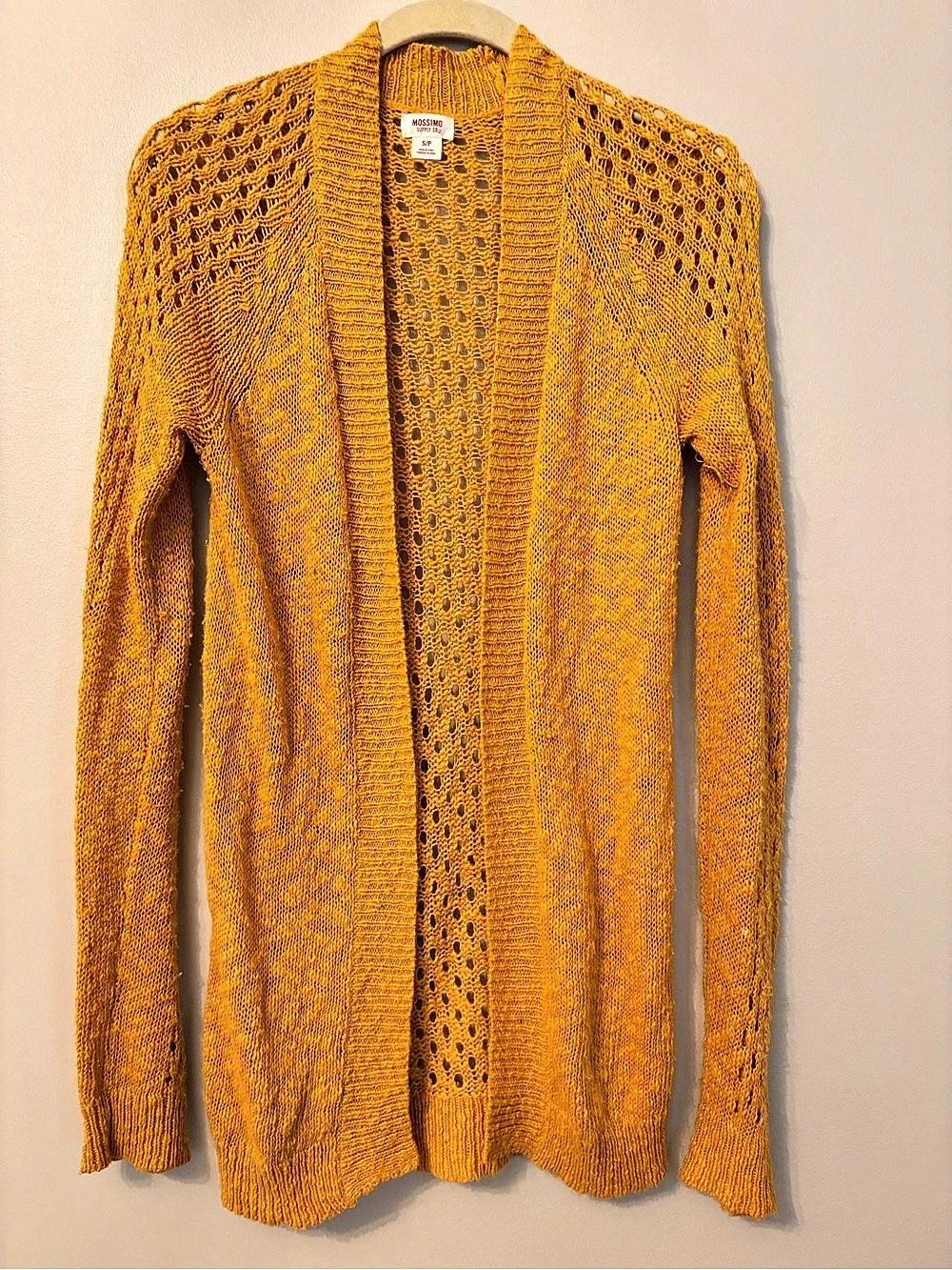 Mossimo Open Knit Long Sleeve Cardigan in Mustard Yellow Womens Size Small
